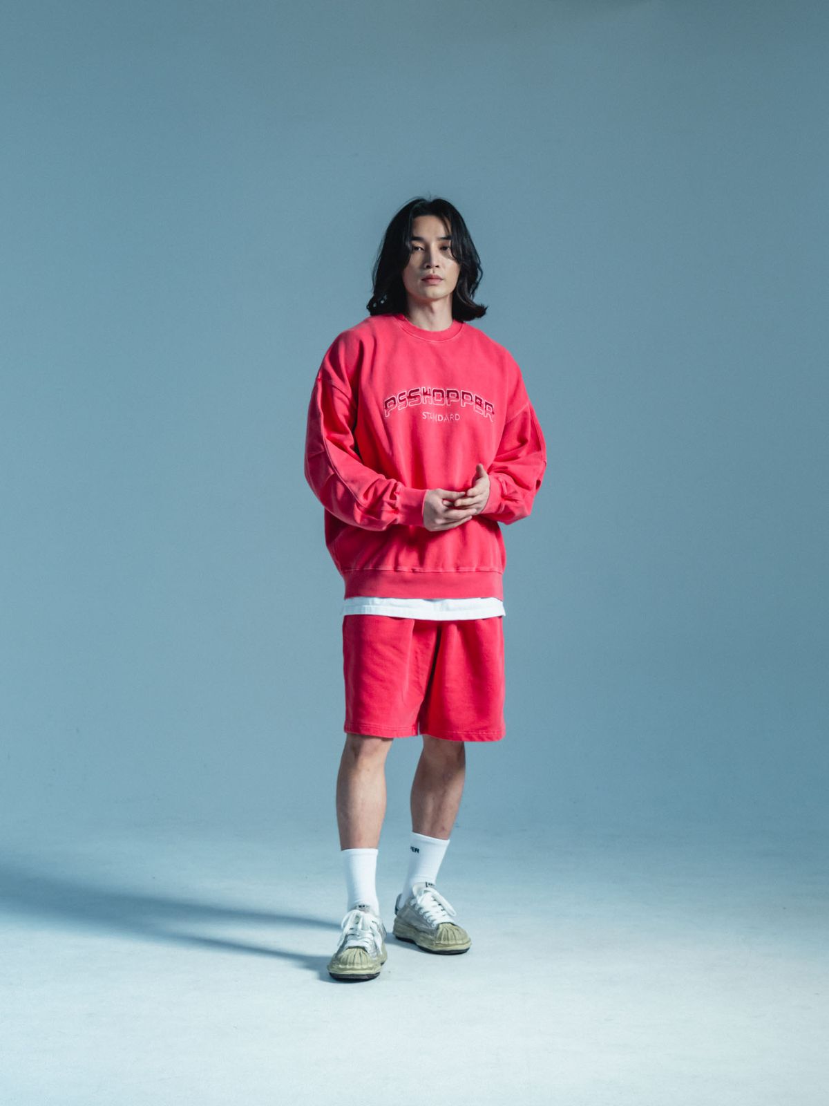 피에스쇼퍼(PSSHOPPER) [2 Pack] 오리지널 피그먼트 긴팔 반바지 세트 [핑크]