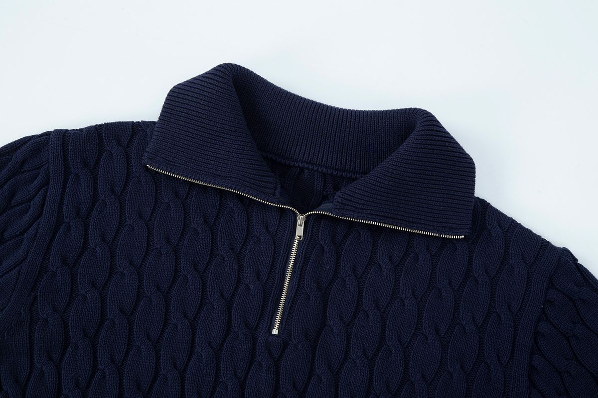 샐러드바구니(SALAD BAGUNI) Cabled Half Zip-up Pullover - navy