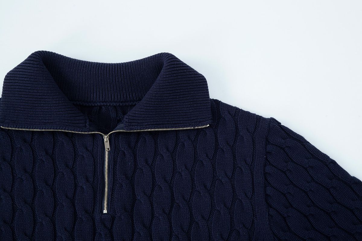 샐러드바구니(SALAD BAGUNI) Cabled Half Zip-up Pullover - navy