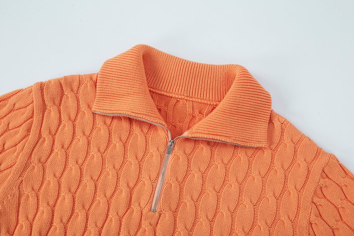 샐러드바구니(SALAD BAGUNI) Cabled Half Zip-up Pullover - orange