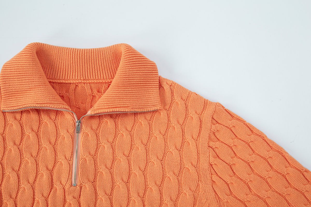 샐러드바구니(SALAD BAGUNI) Cabled Half Zip-up Pullover - orange