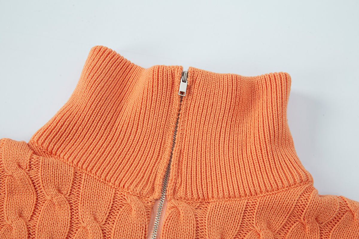 샐러드바구니(SALAD BAGUNI) Cabled Half Zip-up Pullover - orange
