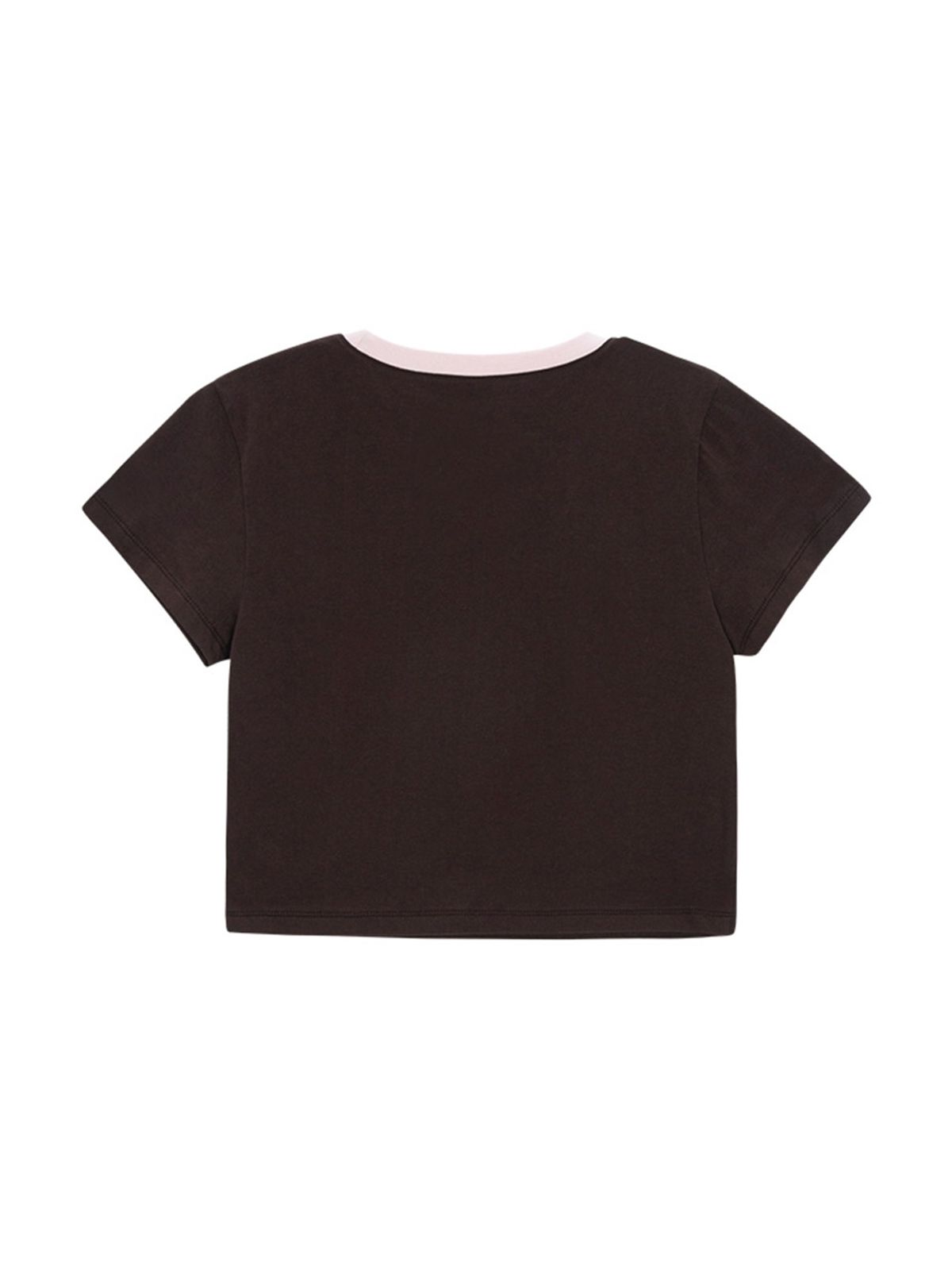샐러드바구니(SALAD BAGUNI) Embroidered Crop T-shirt - brown pink
