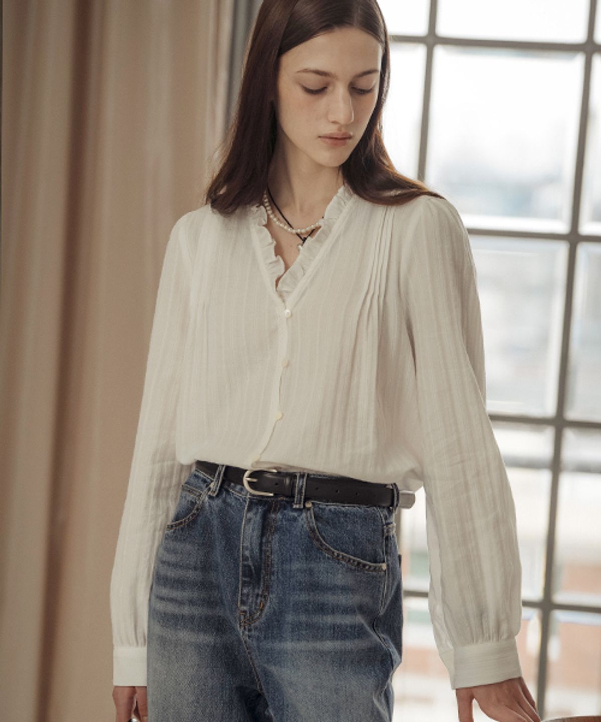 틸아이다이(TILL I DIE) Race texured frill blouse_Ivory