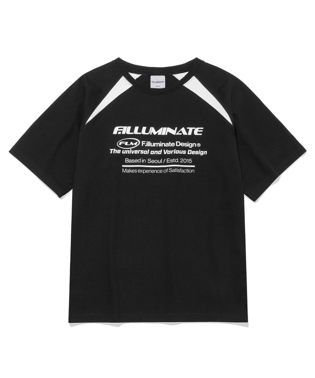 필루미네이트(FILLUMINATE) FLM 로고 블럭 티셔츠-블랙