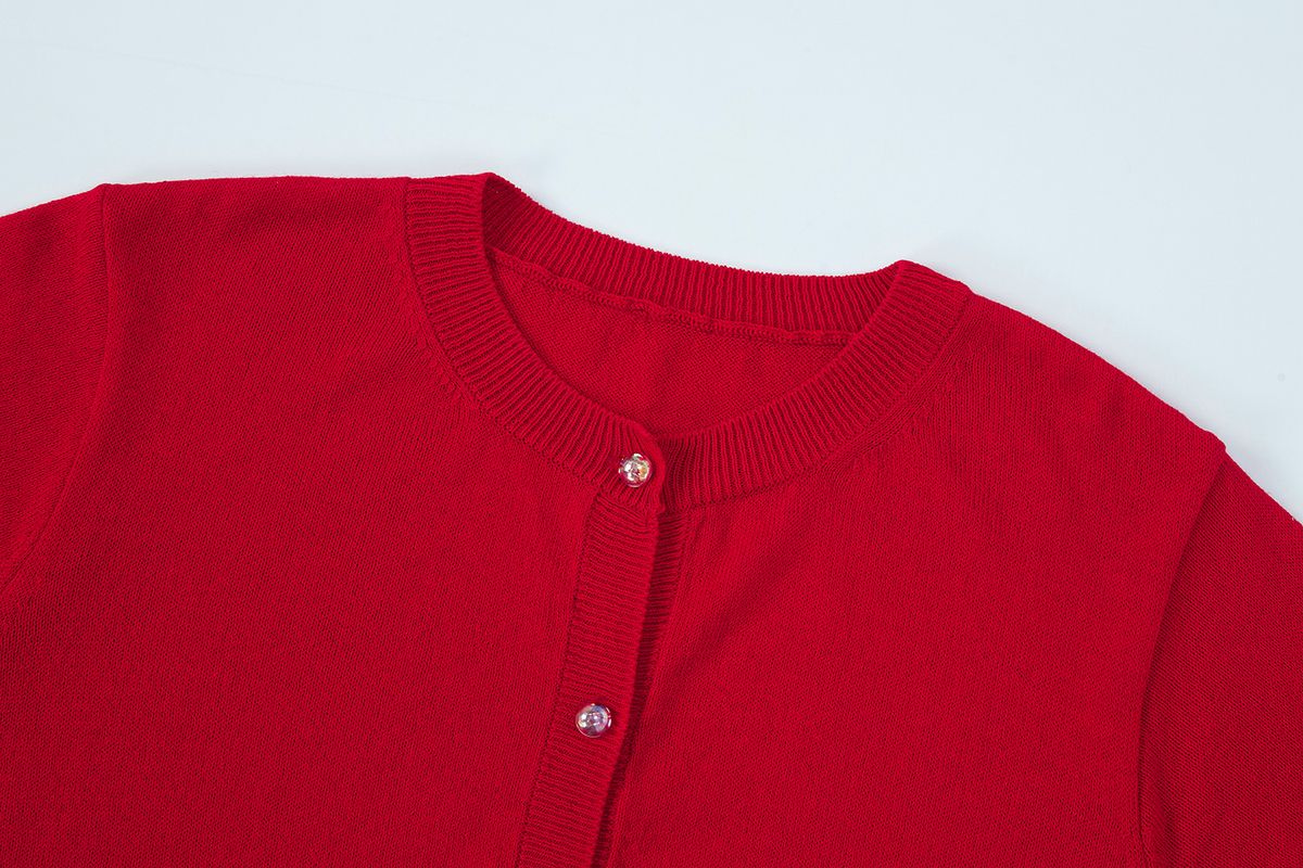 샐러드바구니(SALAD BAGUNI) Crop Top Cardigan Setup - red