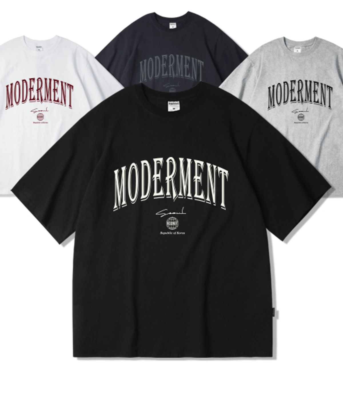 모더먼트(MODERMENT) 아치로고 오버사이즈 반팔 티셔츠 [블랙]