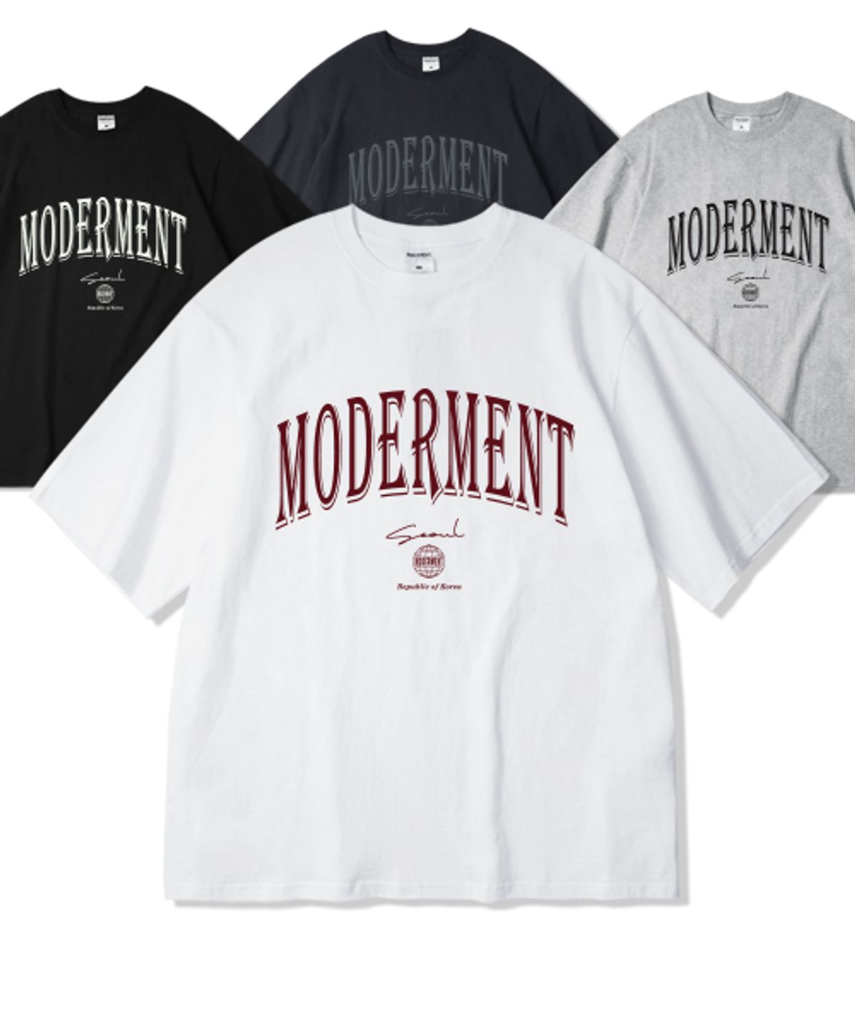 모더먼트(MODERMENT) 아치로고 오버사이즈 반팔 티셔츠 [화이트]