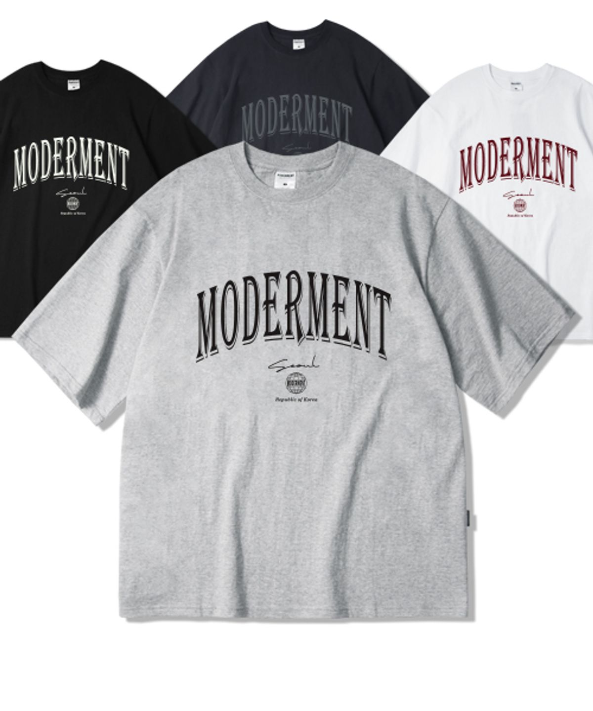 모더먼트(MODERMENT) 아치로고 오버사이즈 반팔 티셔츠 [멜란지그레이]