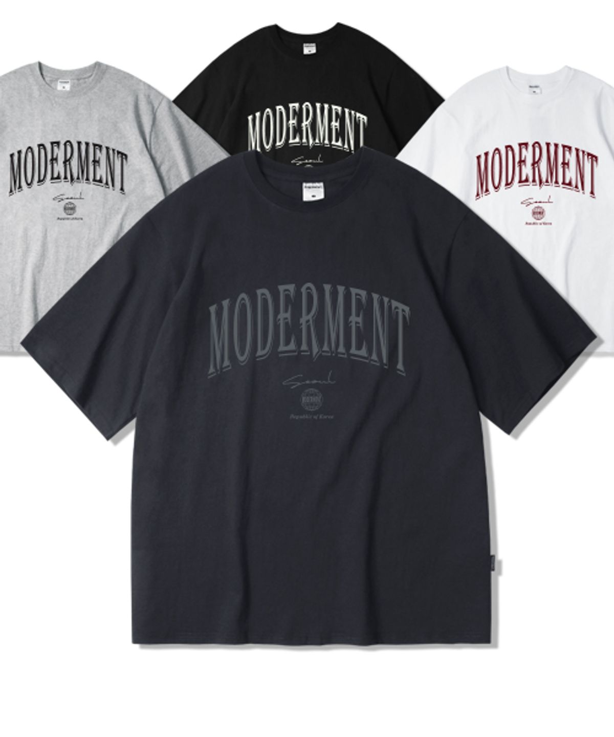 모더먼트(MODERMENT) [2PACK] 아치로고 오버사이즈 반팔 티셔츠_4컬러