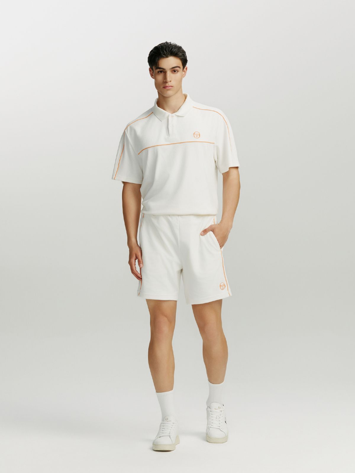세르지오 타키니(SERGIO TACCHINI) M 데일리 벨벳 반팔 폴로 셔츠 (Ivory)