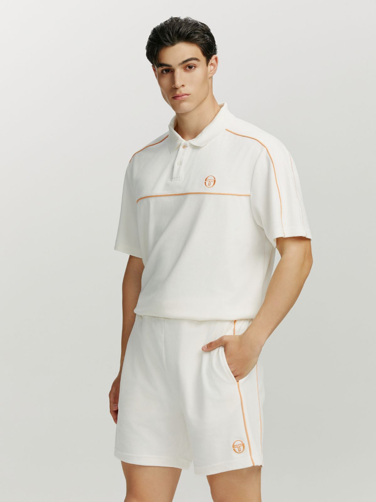 세르지오 타키니(SERGIO TACCHINI) M 데일리 벨벳 반팔 폴로 셔츠 (Ivory)