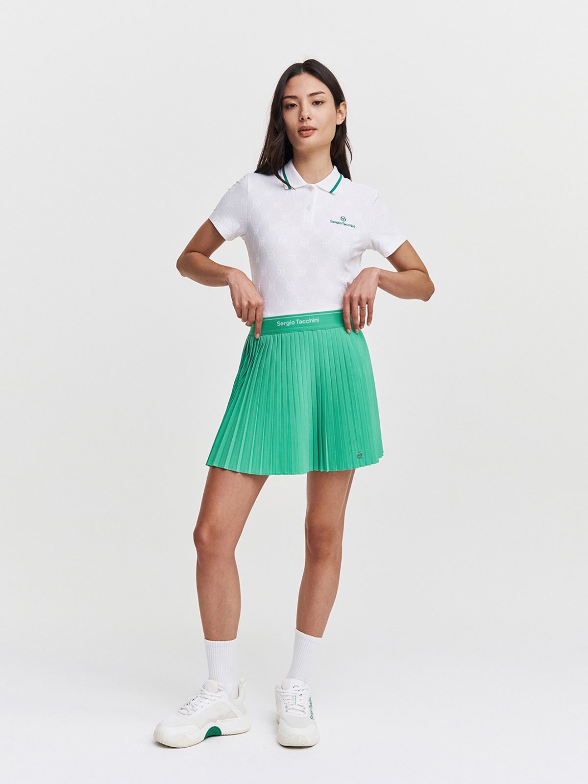 세르지오 타키니(SERGIO TACCHINI) W 고트 우븐 플리츠 스커트 (L.Green)