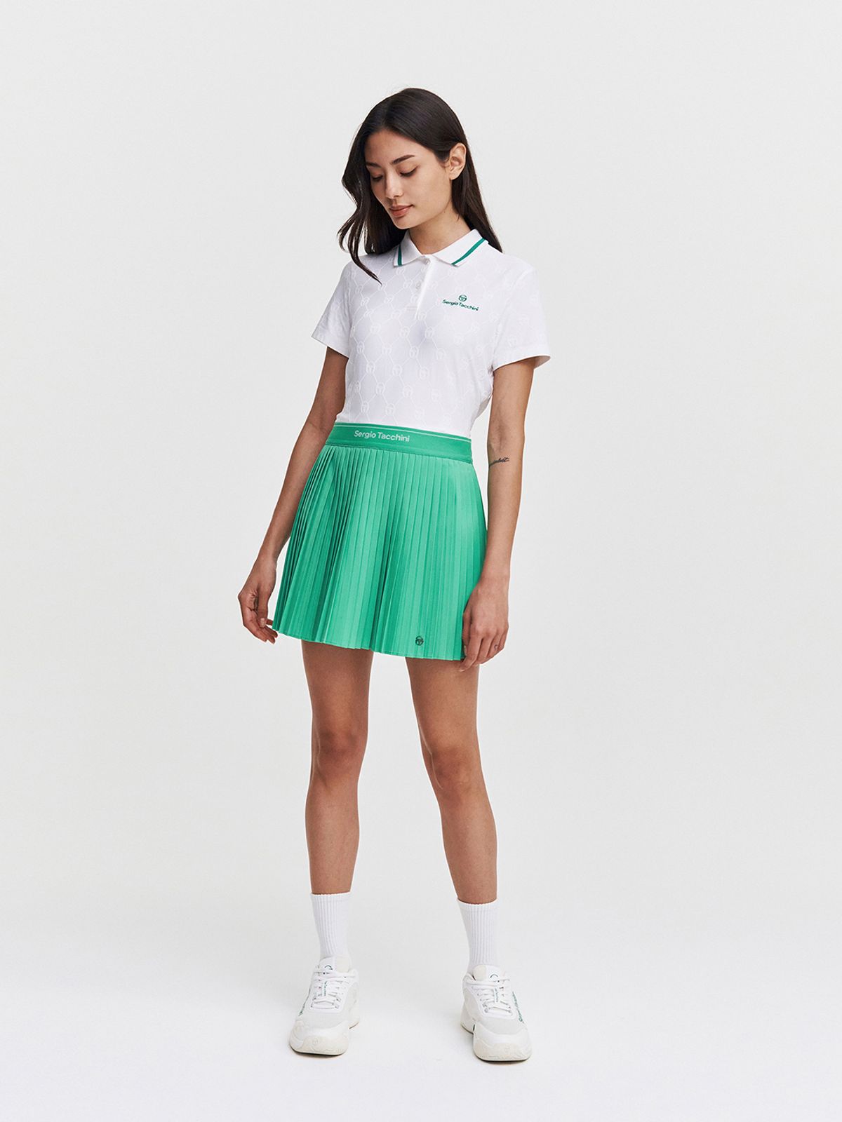 세르지오 타키니(SERGIO TACCHINI) W 고트 우븐 플리츠 스커트 (L.Green)