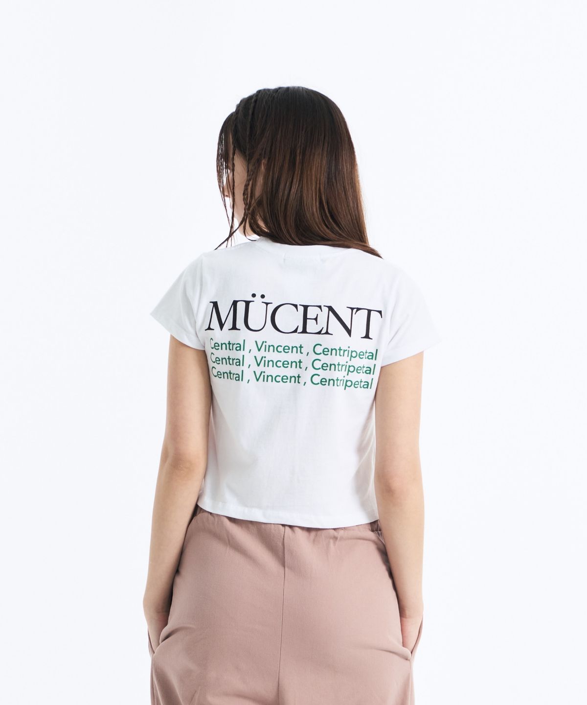 무센트(MUCENT) 슬로건 반팔 티 (크롭, 루즈핏)
