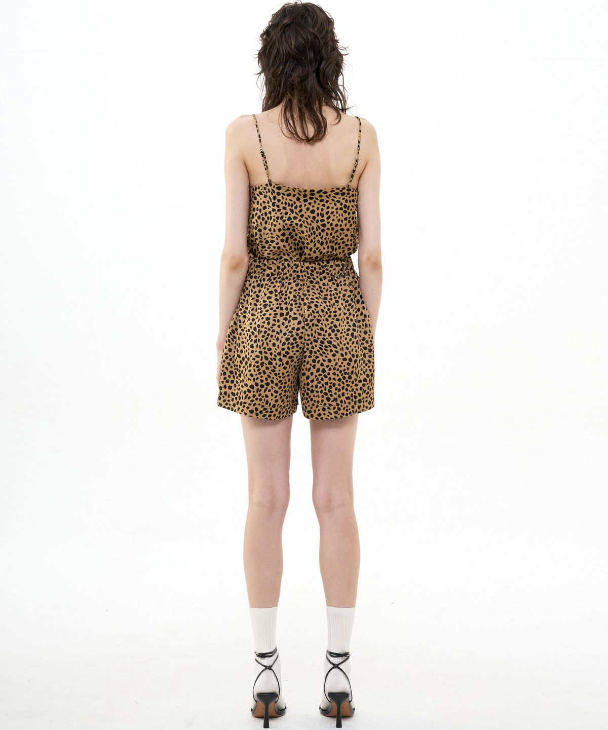 비콰이엇(B QUIET) BANDED SATIN SHORTS LEOPARD_BROWN BLACK