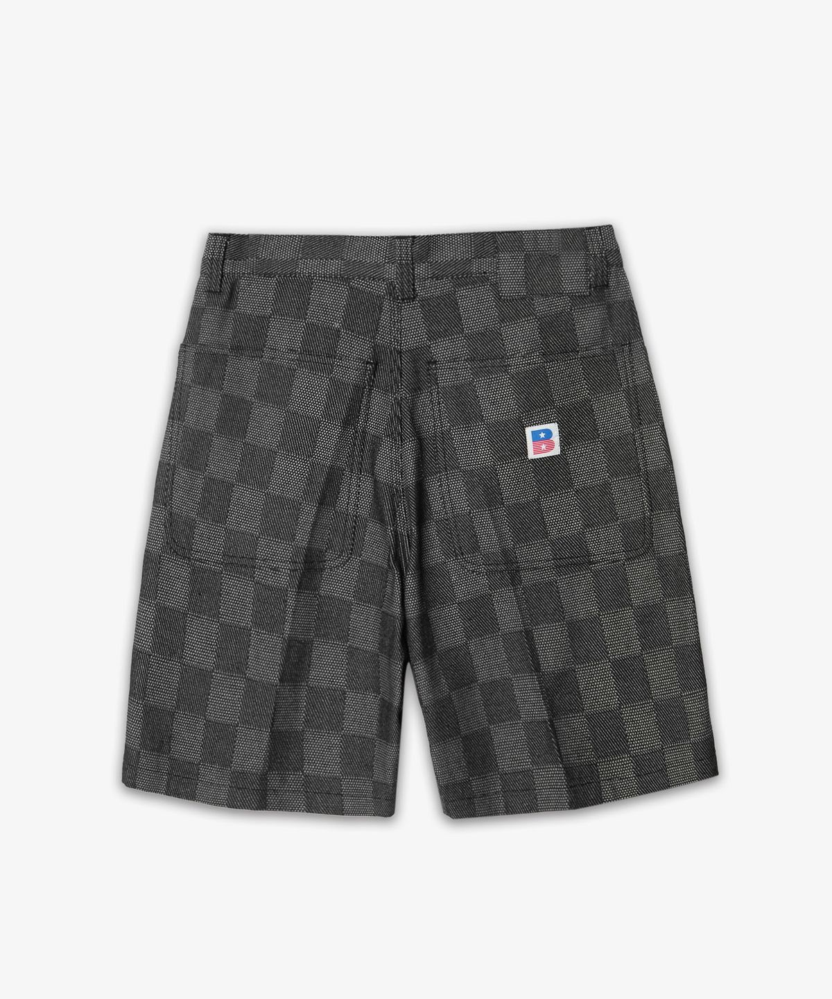 벌스데이수트(BIRTHDAYSUIT) CHECKER BOARD DENIM SHORT (BLACK)
