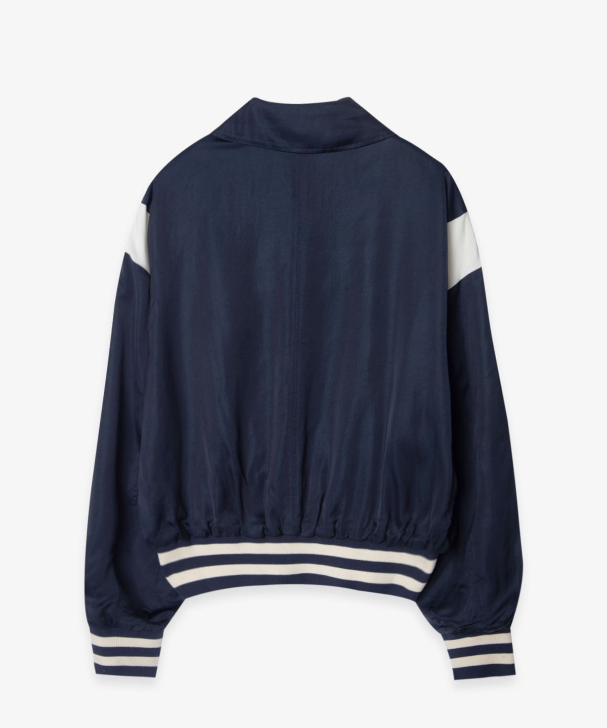 벌스데이수트(BIRTHDAYSUIT) SATIN STADIUM JACKET (NAVY)