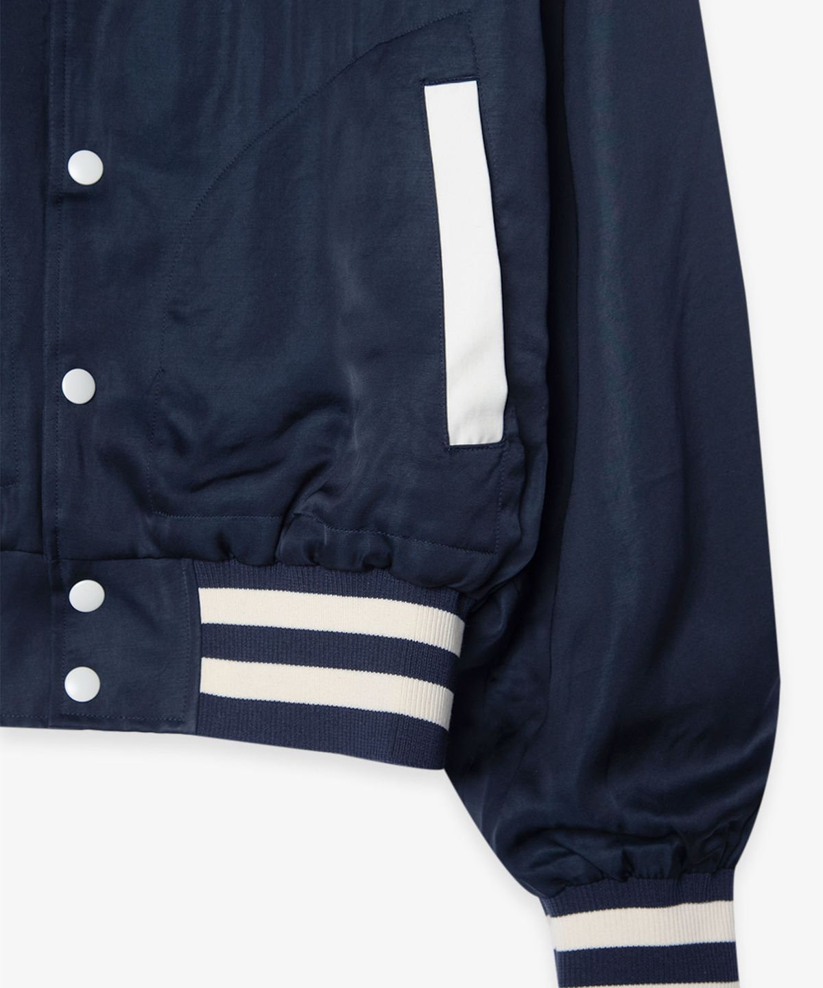 벌스데이수트(BIRTHDAYSUIT) SATIN STADIUM JACKET (NAVY)