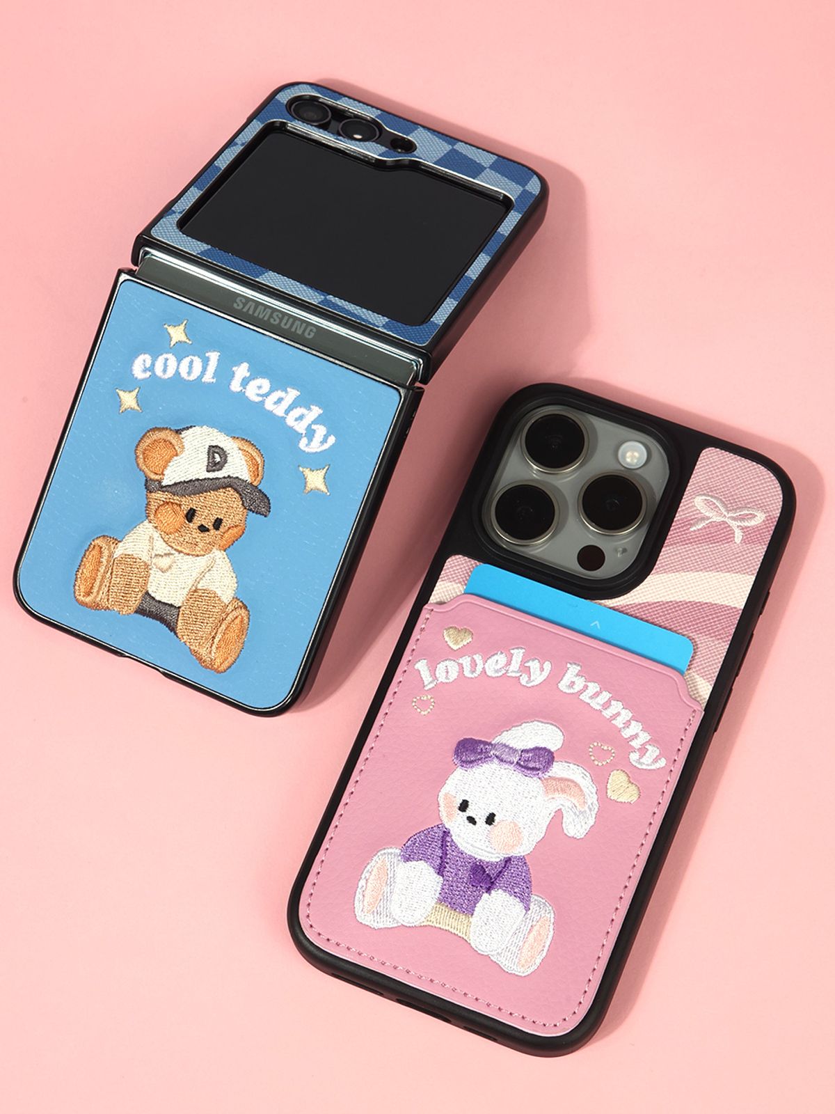 디자인스킨(DESIGNSKIN) 갤럭시Z플립5/4 자수 케이스-뉴레트로 핑크/버니