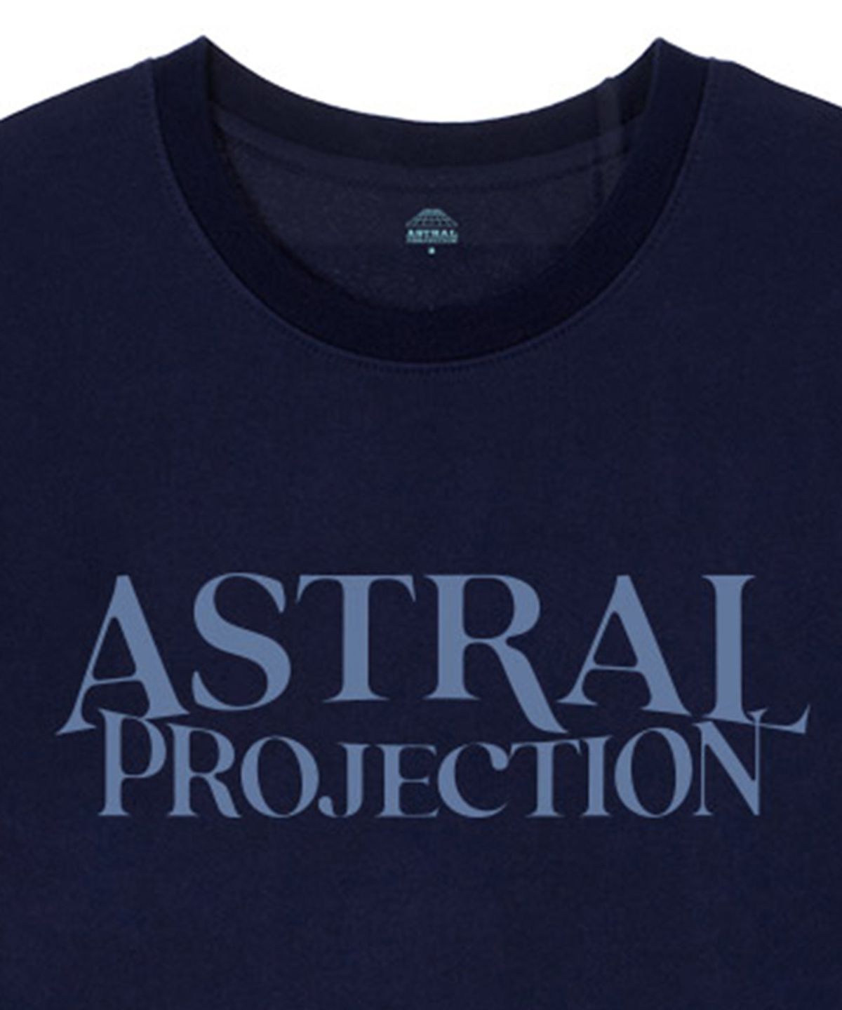 아스트랄 프로젝션(ASTRAL PROJECTION) [오버핏]베이직 레터링 13수 면 라운드 넥 반팔 티셔츠_네이비