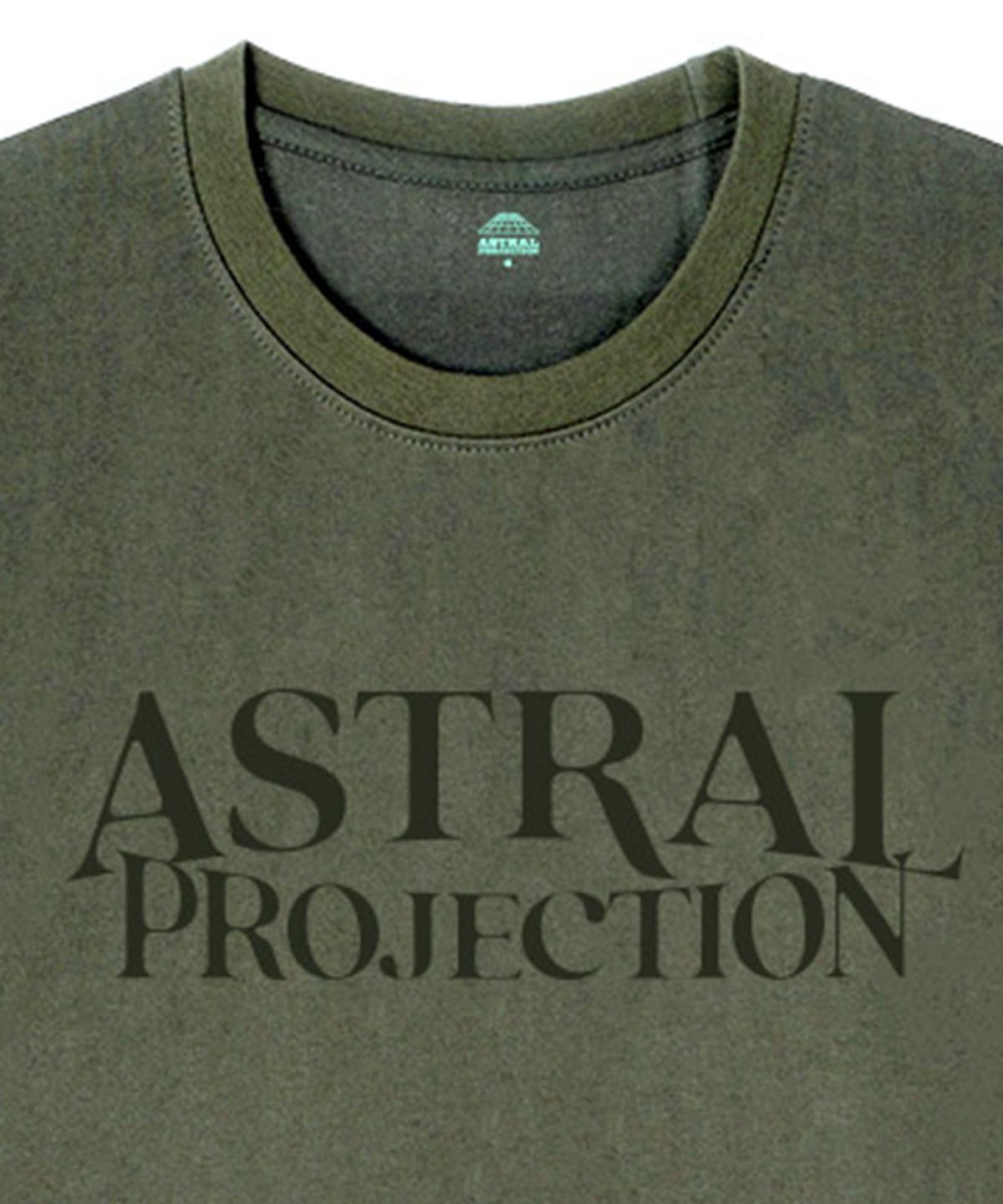 아스트랄 프로젝션(ASTRAL PROJECTION) [오버핏]베이직 레터링 13수 면 라운드 넥 반팔 티셔츠_카키