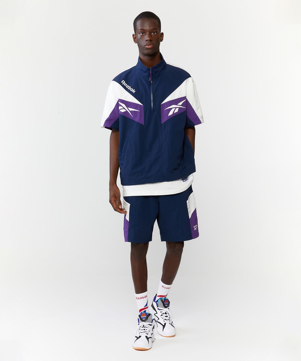 리복(REEBOK) TWIN VECTOR 반팔 아노락 - 네이비