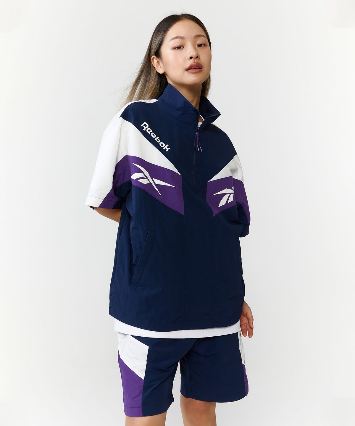 리복(REEBOK) TWIN VECTOR 반팔 아노락 - 네이비