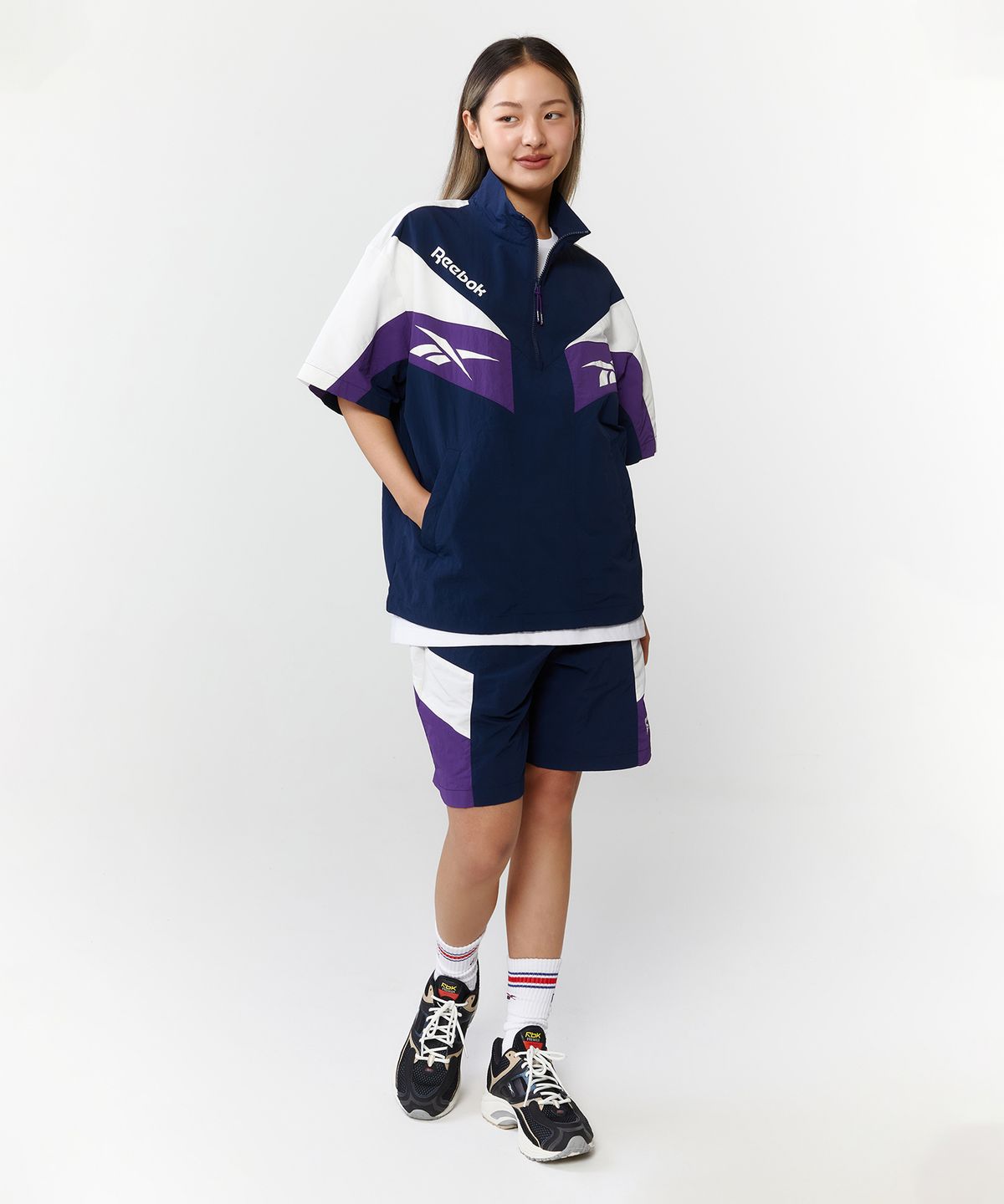 리복(REEBOK) TWIN VECTOR 반팔 아노락 - 네이비