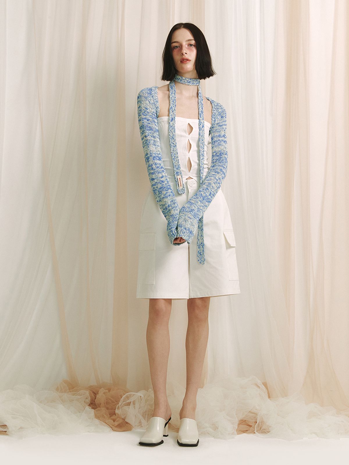 민더리(MEENDERI) SLUB KNIT LONG SCARF - SKY BLUE