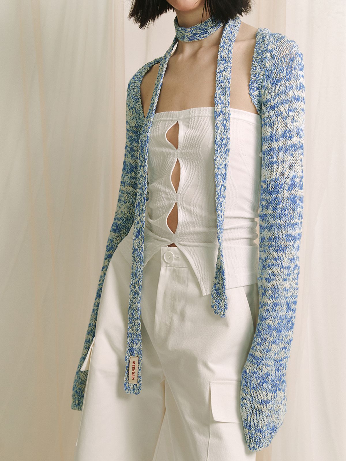 민더리(MEENDERI) SLUB KNIT LONG SCARF - SKY BLUE