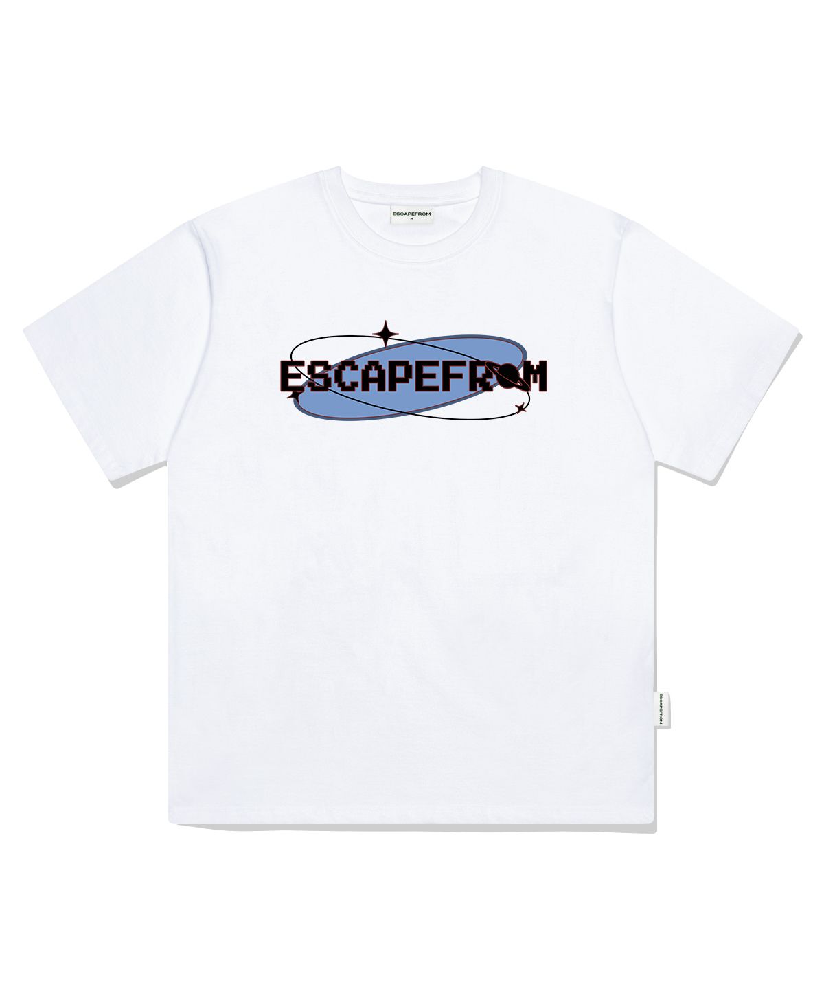 이스케이프프롬(ESCAPEFROM) 플래닛 블루 로고 프린트 오버핏 반팔티 화이트