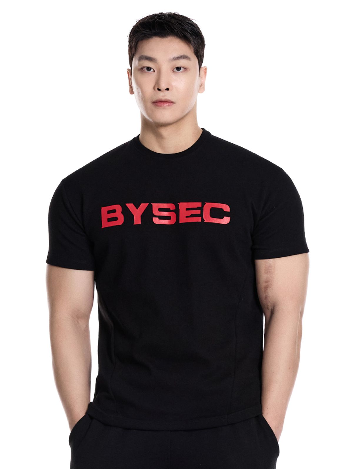 바이젝(BYSEC) [SET] 퍼펙트 특양면 레드로고 머슬핏 반팔 티셔츠_2Color