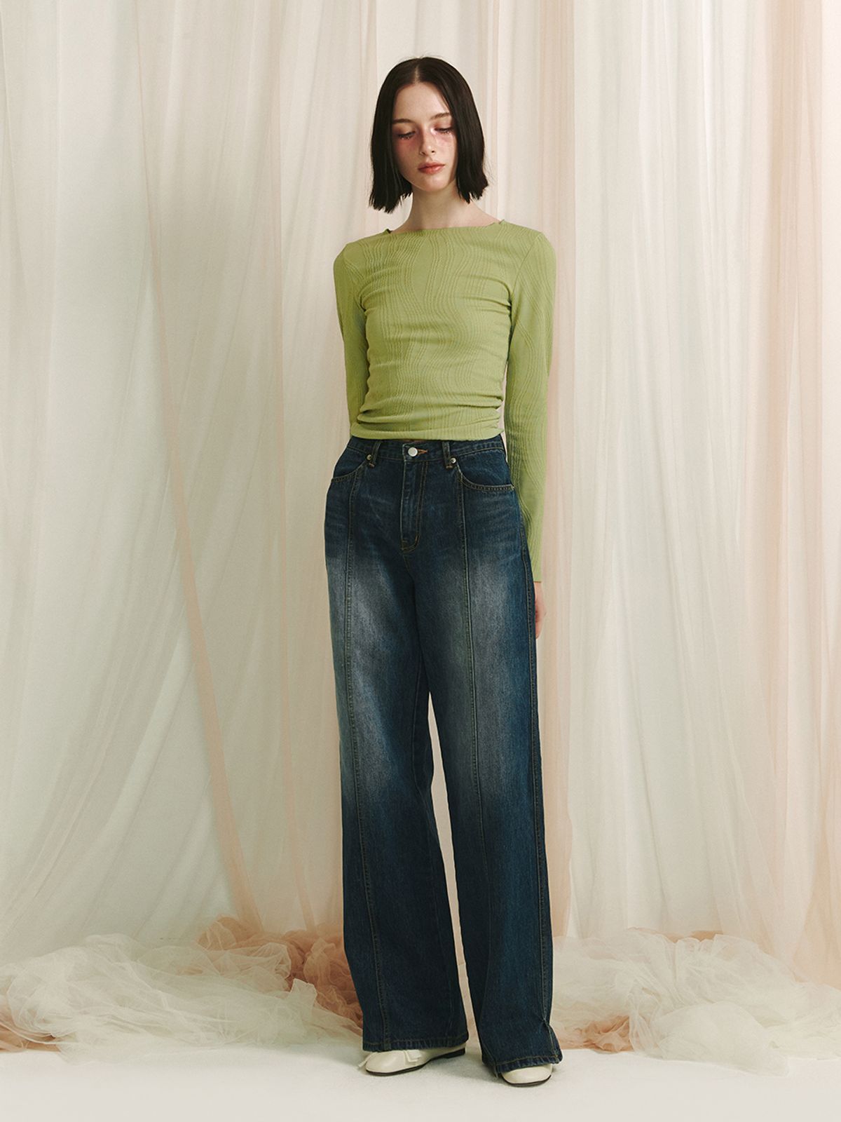 민더리(MEENDERI) JACQUARD LONG SLEEVE TOP - GREEN