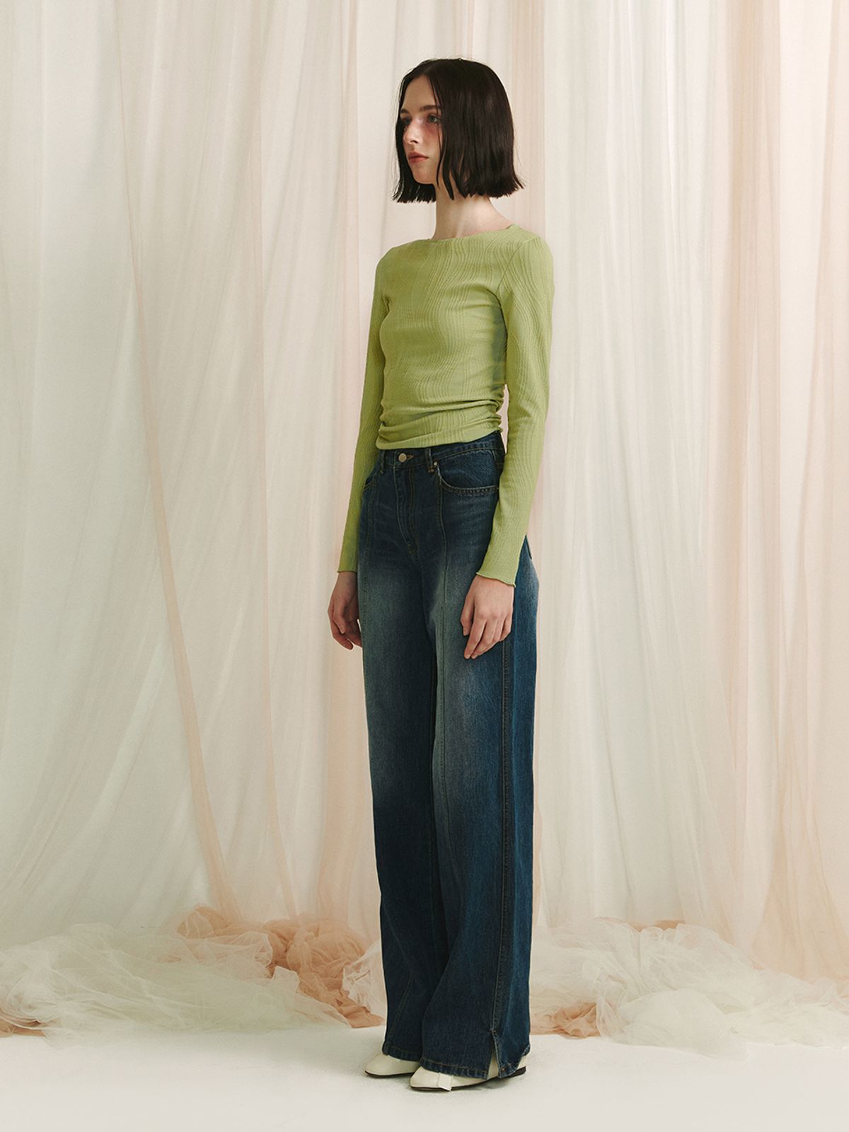 민더리(MEENDERI) JACQUARD LONG SLEEVE TOP - GREEN