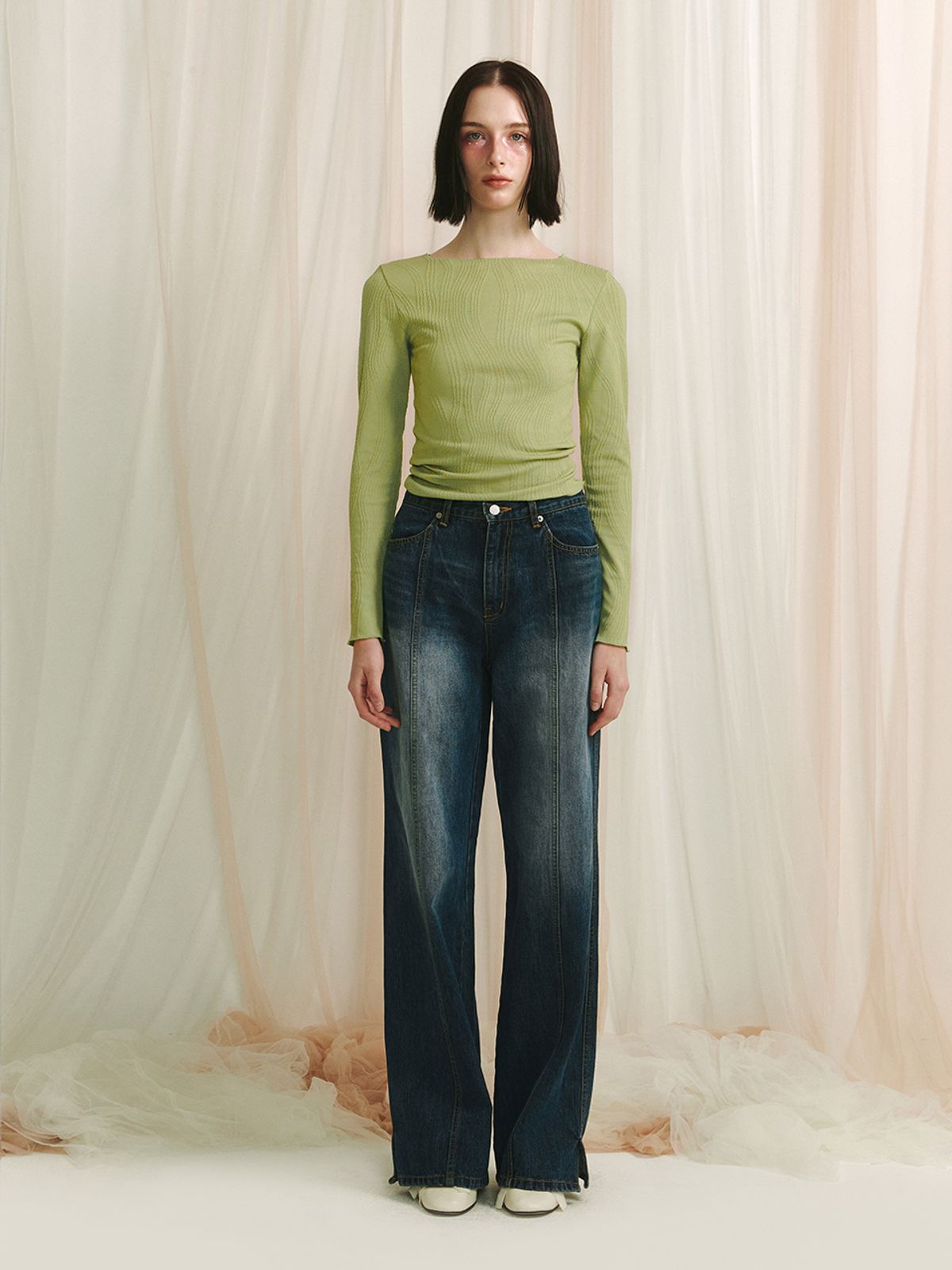 민더리(MEENDERI) JACQUARD LONG SLEEVE TOP - GREEN