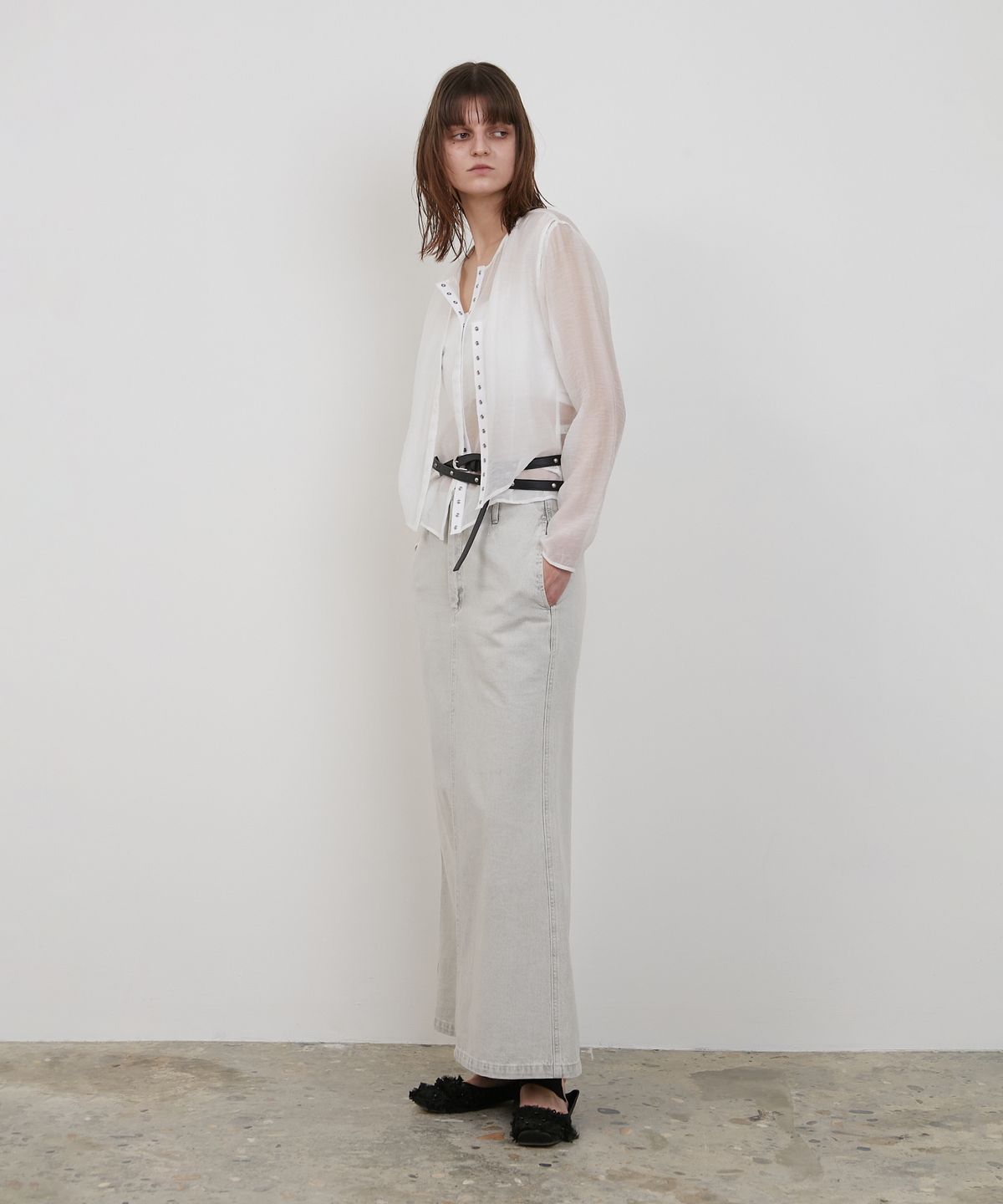 로우타이드(LOW TIDE) DENIM MAXI SKIRT [GREY]