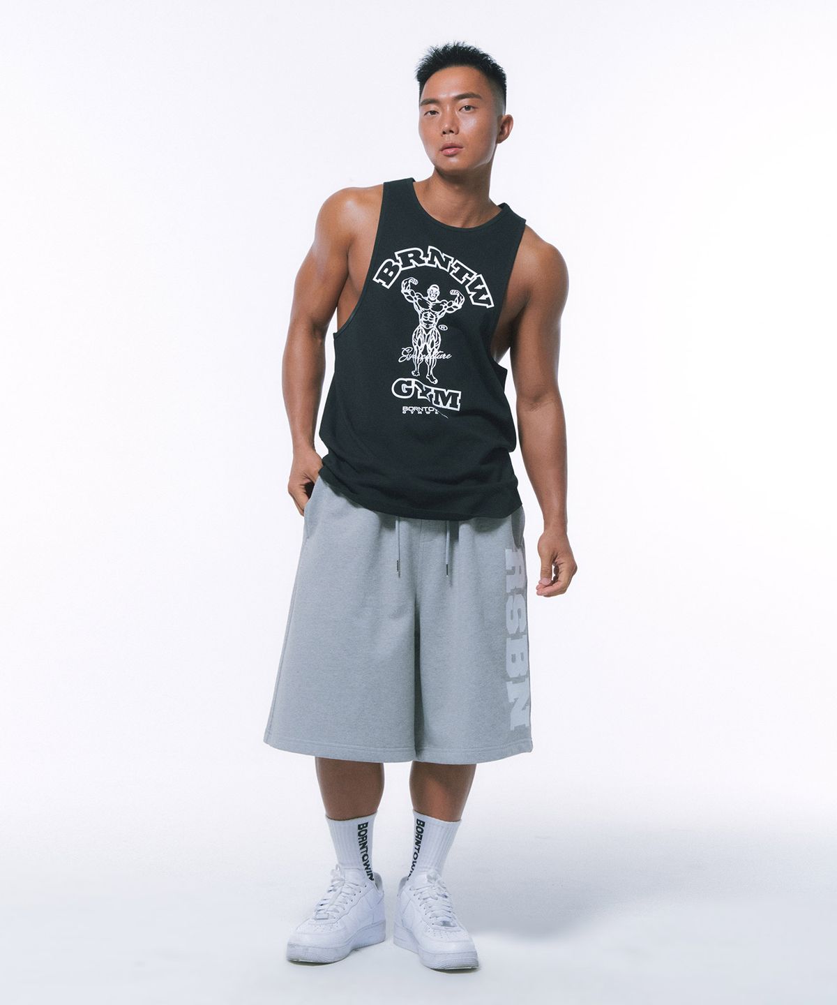본투윈(BORN TO WIN) RSBN HALF PANTS LONG VER [MELANGE GREY]