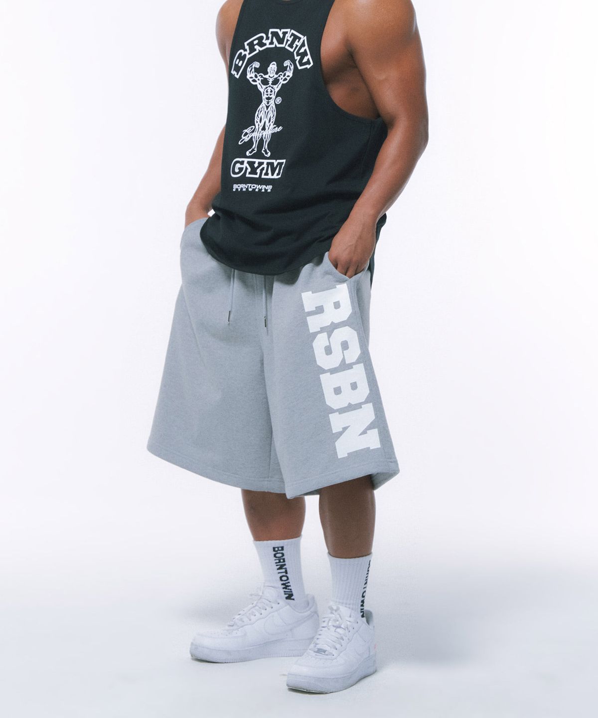 본투윈(BORN TO WIN) RSBN HALF PANTS LONG VER [MELANGE GREY]