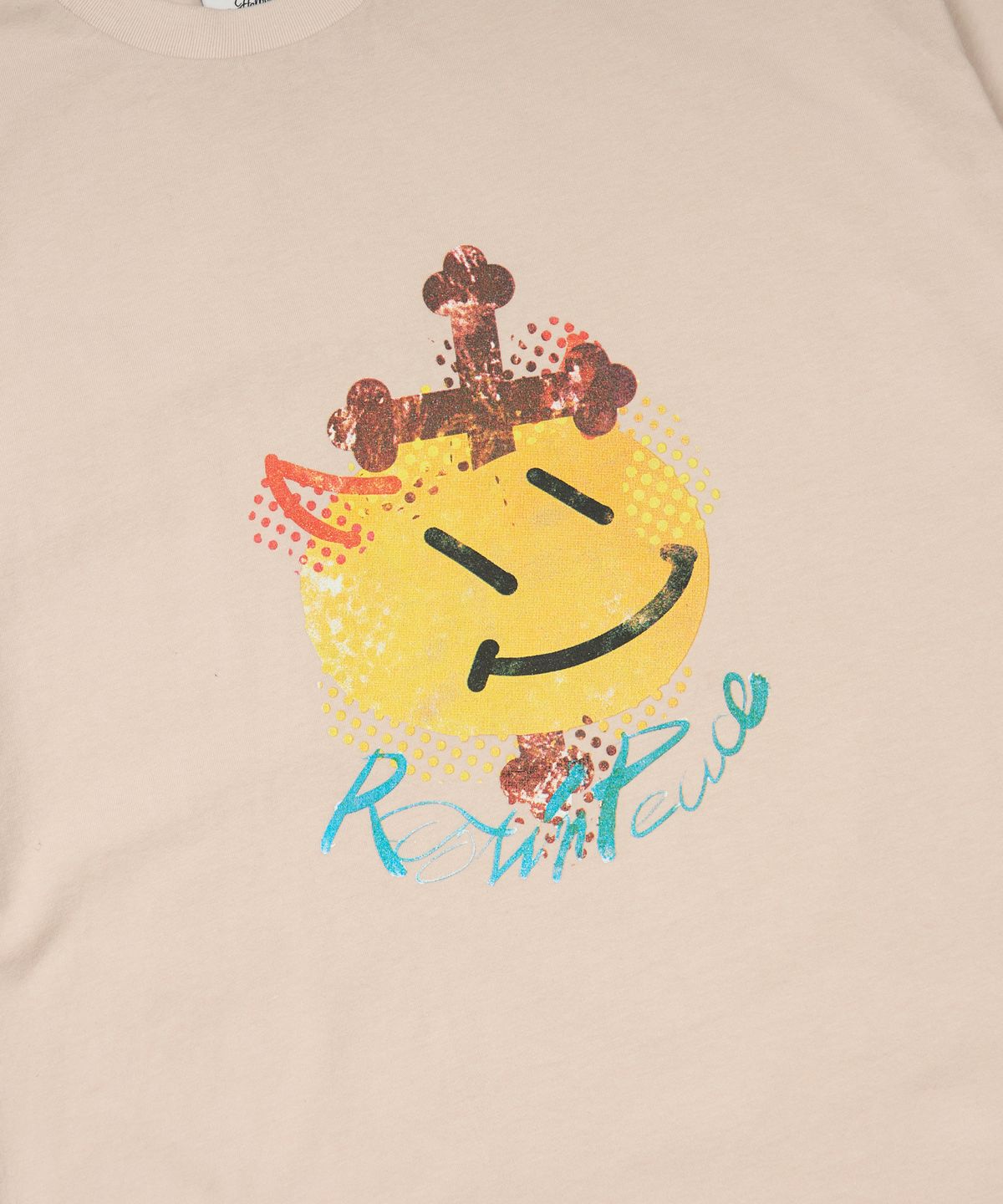 스티그마(STIGMA) Cross Smile Vintage-Like Washed Oversized Short Sleeves T-Shirts Beige