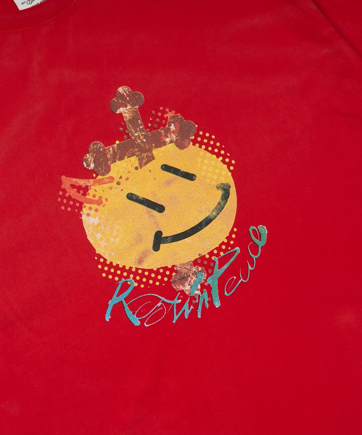 스티그마(STIGMA) Cross Smile Vintage-Like Washed Oversized Short Sleeves T-Shirts Red