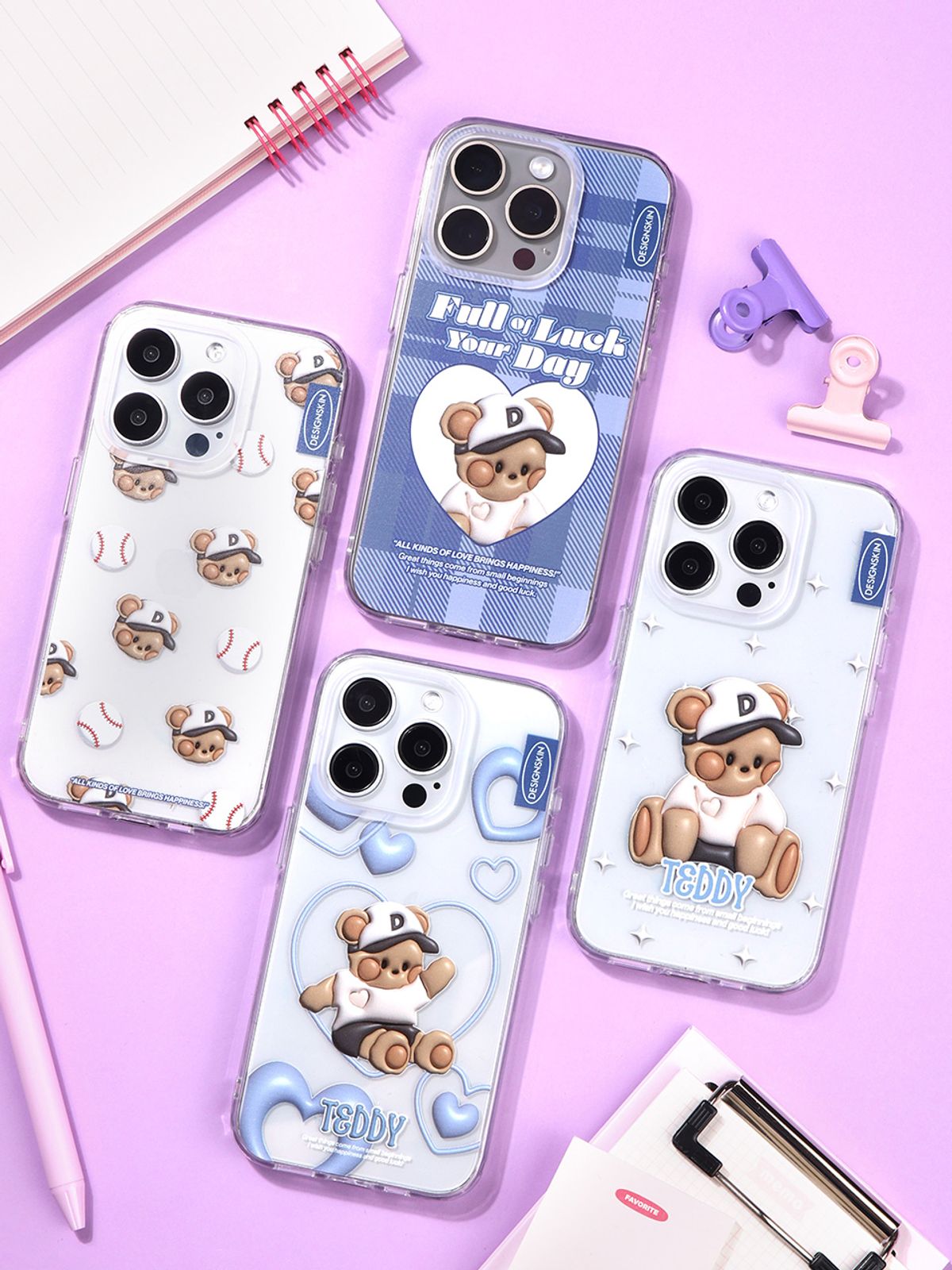 디자인스킨(DESIGNSKIN) 뉴레트로 클리어 그래픽 케이스-체크/테디
