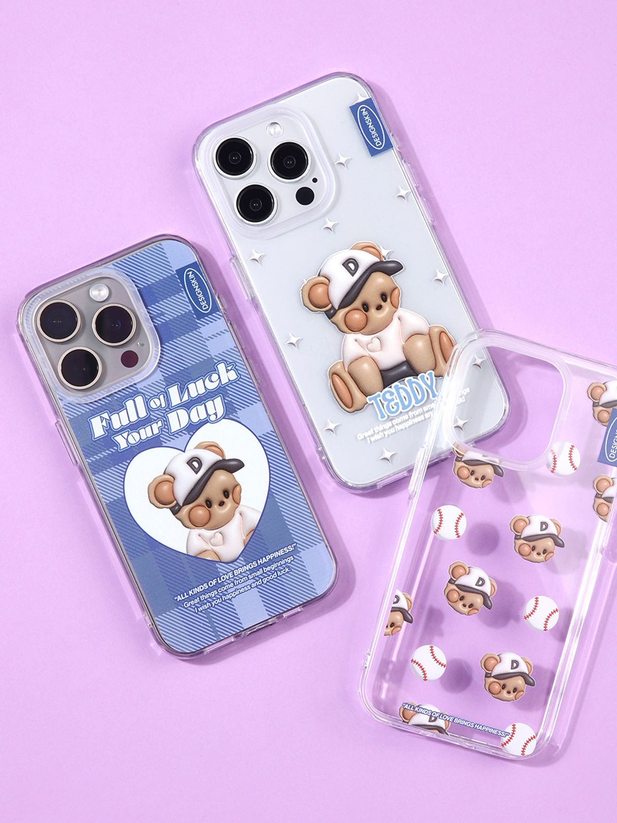 디자인스킨(DESIGNSKIN) 뉴레트로 클리어 그래픽 케이스-체크/테디