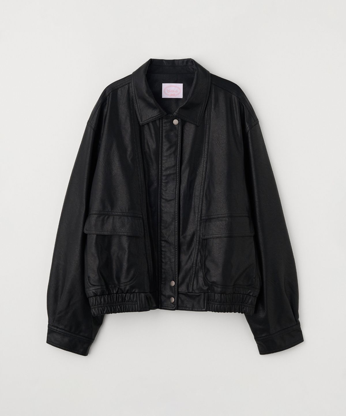 셀리테일즈(CELITAILS) FAUX LEATHER POCKET JUMPER_BLACK