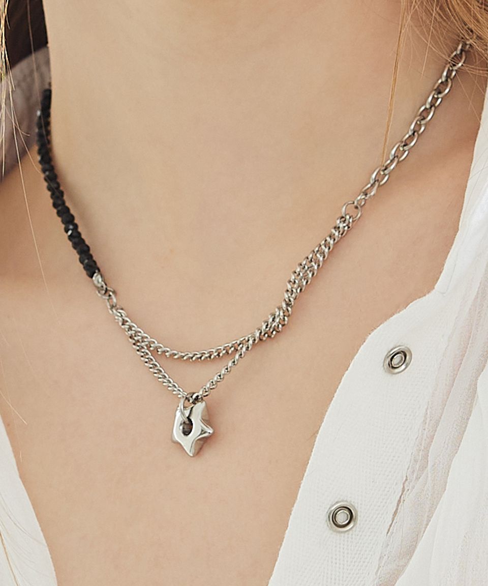●VVV● Funky Star Bold Chain Surgical Necklace 24SSNK106SVF MUSINSA | VVV Bold Star Mix Chain Surgical Necklace