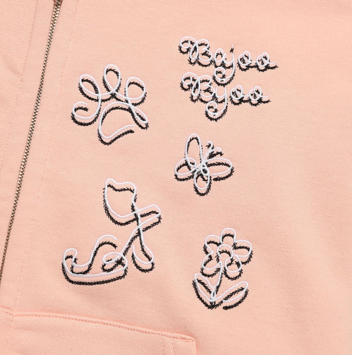 바쥬비쥬(BAJOO BIJOO) CHAIN EMBROIDERY HOODIE ZIP-UP  [PEACH]