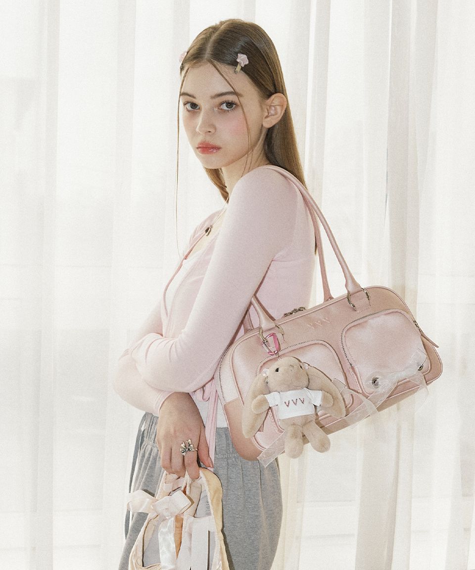 MUSINSA | VVV Ribbon pocket tote shoulder bag _ Pink