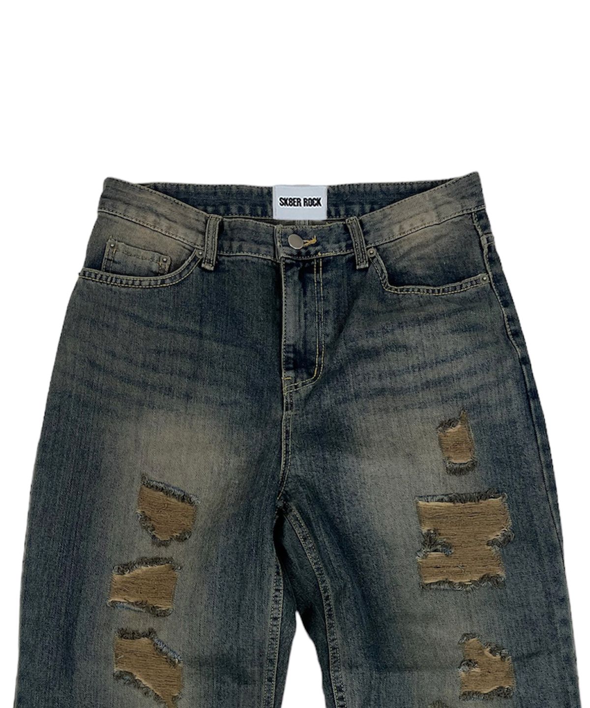 스케이터락(SK8ER ROCK) Retro Dyeing Destroyed Denim Wide Pants (Brown indigo)