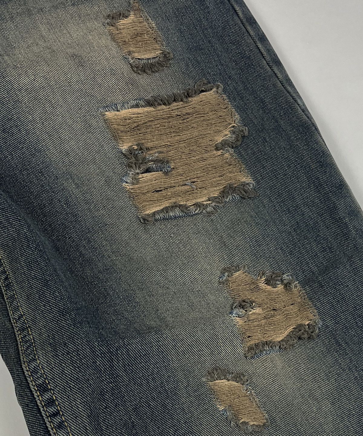 스케이터락(SK8ER ROCK) Retro Dyeing Destroyed Denim Wide Pants (Brown indigo)