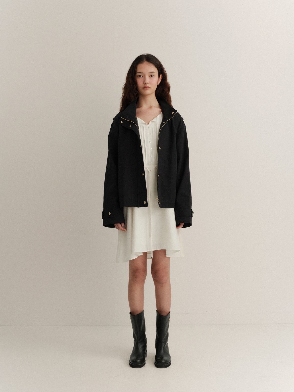 러브어스유(LOVEUSU) Sand Crop Snap Jacket (Navy)